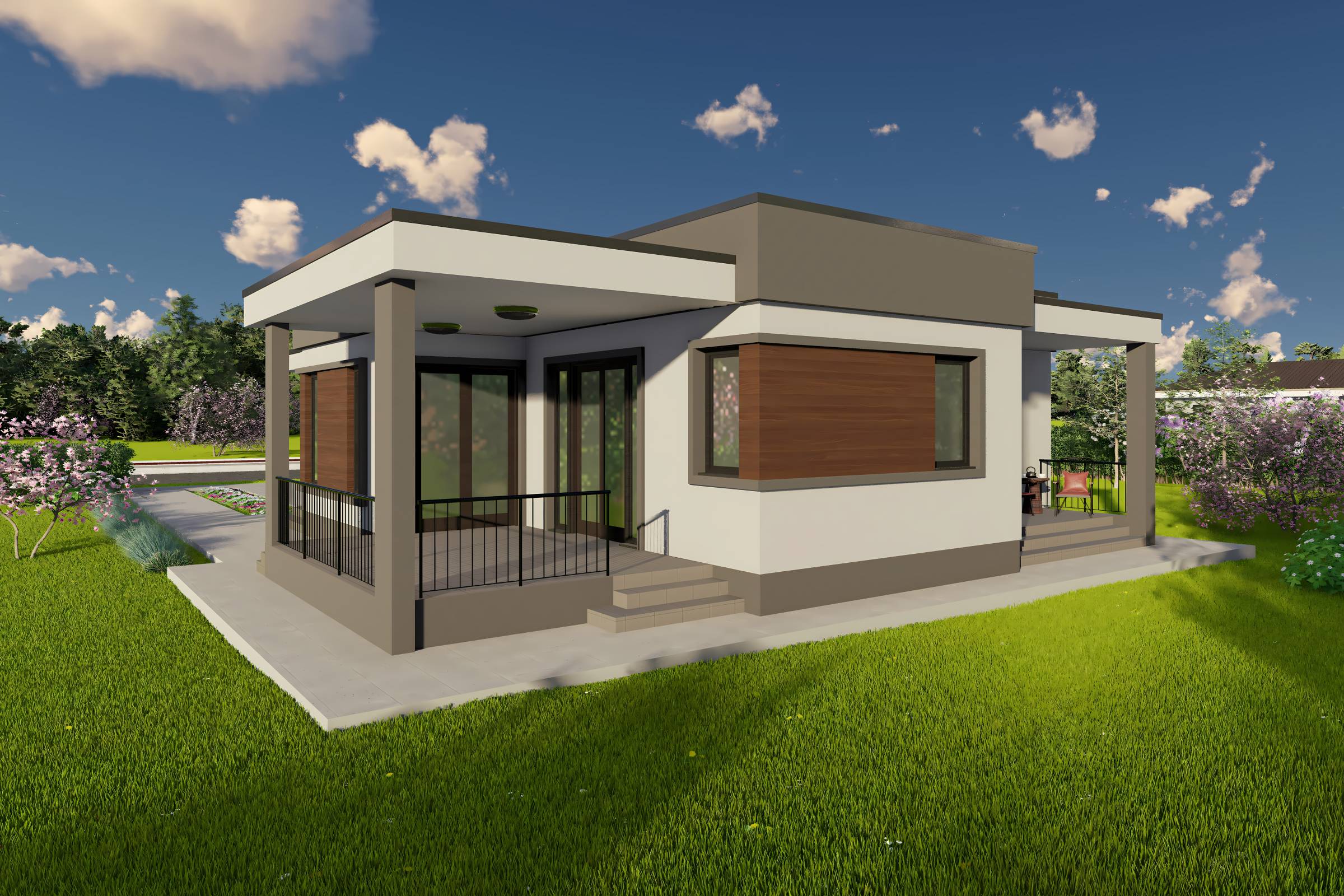 Constructie casa de zidarie bca 200mp cu acoperis tip terasa - model fatada moderna poza 8