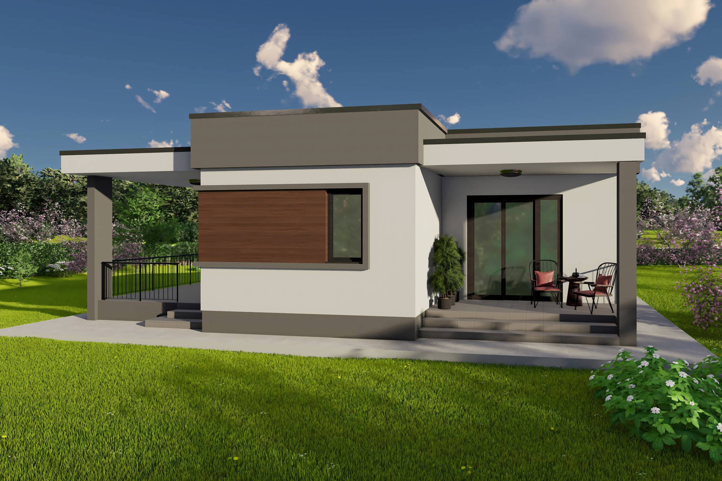 Constructie casa de zidarie bca 200mp cu acoperis tip terasa - model fatada moderna poza 10