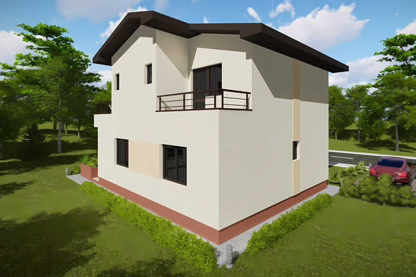 Constructie casa din BCA 180 mp zidarie etaj cu balcoane 030 - foto casa cu terasa neacoperita 3d imagine 5