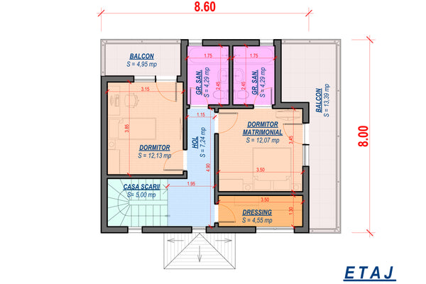 Constructie casa din BCA 180 mp zidarie etaj cu balcoane 030 - foto proiect de casa la etaj