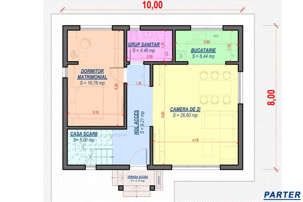 Constructie casa din BCA cu mansarda si 4 camere din zidarie -  plan parter