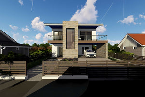 Constructie casa din BCA moderna cu balcoane piscina zidarie - imagine design casa la exterior 6 thumbnail