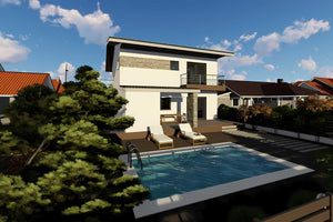 Constructie casa din BCA moderna cu balcoane piscina zidarie - imagine design casa la exterior 7 thumbnail