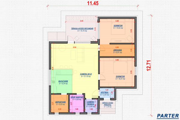 Constructie casa din BCA moderna cu terasa zidarie 131-020 - schite parter