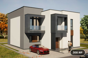 Constructie casa din bca pe 2 nivele zidarie la 300mp cod117 - imagine 3d exterior casa foto 1 thumbnail