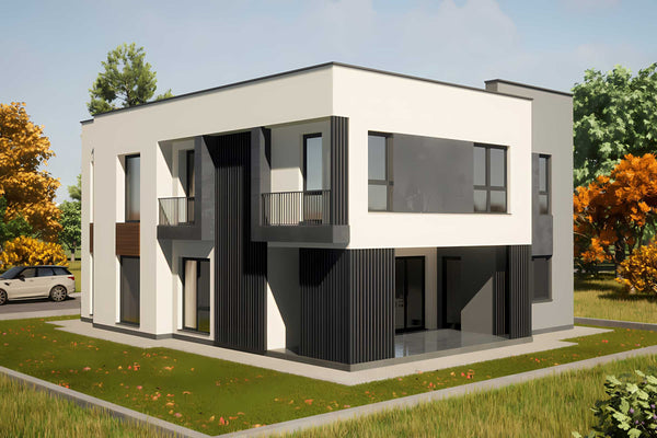 Constructie casa din bca pe 2 nivele zidarie la 300mp cod117 - imagine 3d exterior casa foto 3