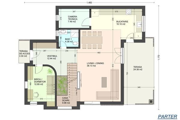 Constructie casa din bca pe 2 nivele zidarie la 300mp cod117 - plan parter