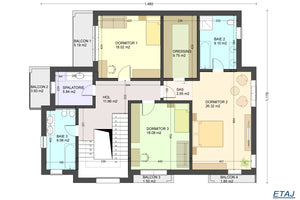 Constructie casa din bca pe 2 nivele zidarie la 300mp cod117 - plan etaj thumbnail