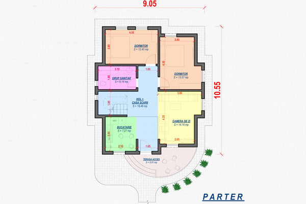 Constructie casa din caramida sau BCA arcade zidarie 148-022 -  partitionare casa la parter