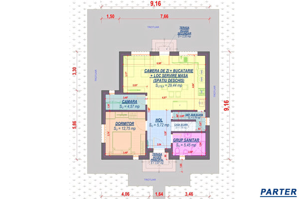 Constructie casa din caramida zidarie pe 2 nivele de 160 mp -  foto 2d proiect de casa la parter