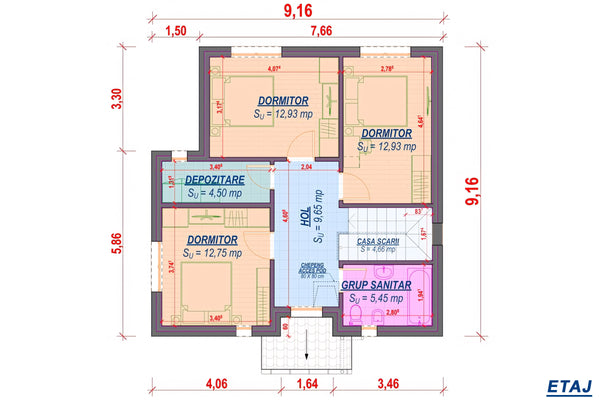 Constructie casa din caramida zidarie pe 2 nivele de 160 mp -  foto 2d proiect de casa la etaj