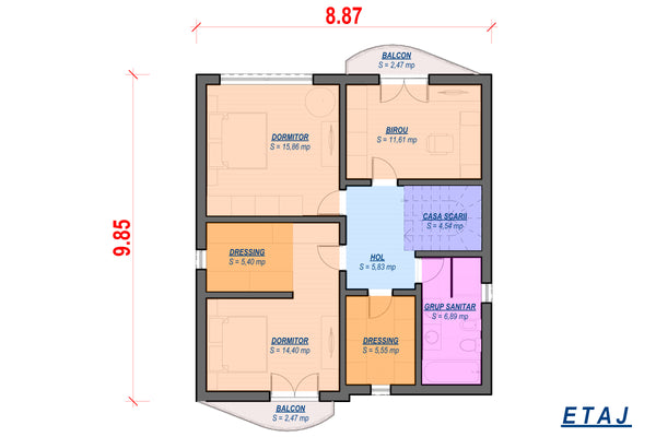 Constructie casa din zidarie 200 mp cu etaj si arcade 054 - schita plan etaj