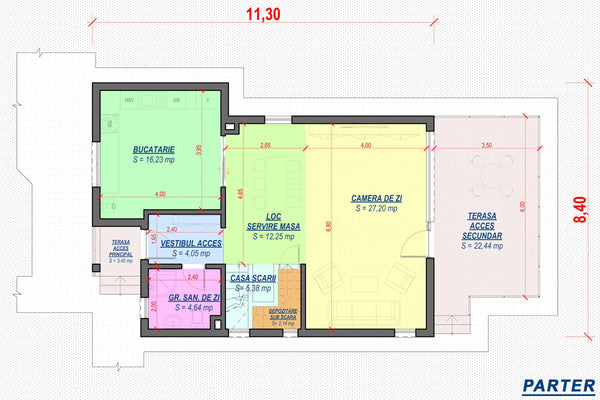 Constructie casa din zidarie BCA moderna 2 nivele terase 016 - planuri parter