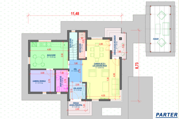 Constructie casa din zidarie cu etaj moderna cu etaj 080 - schita parter