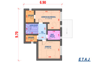 Constructie casa din zidarie cu un etaj de 120 metri 123-076 - proiect de casa la etaj thumbnail