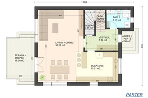 Constructie casa din zidarie de 190 mp pe 2 nivele 190-114 - plan impartire parter thumbnail
