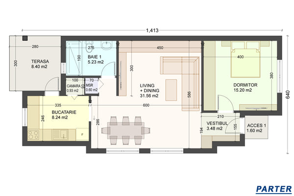 Constructie casa la calcan zidarie de caramida 2 camere 88mp - plan casa cu teren ingust imagine