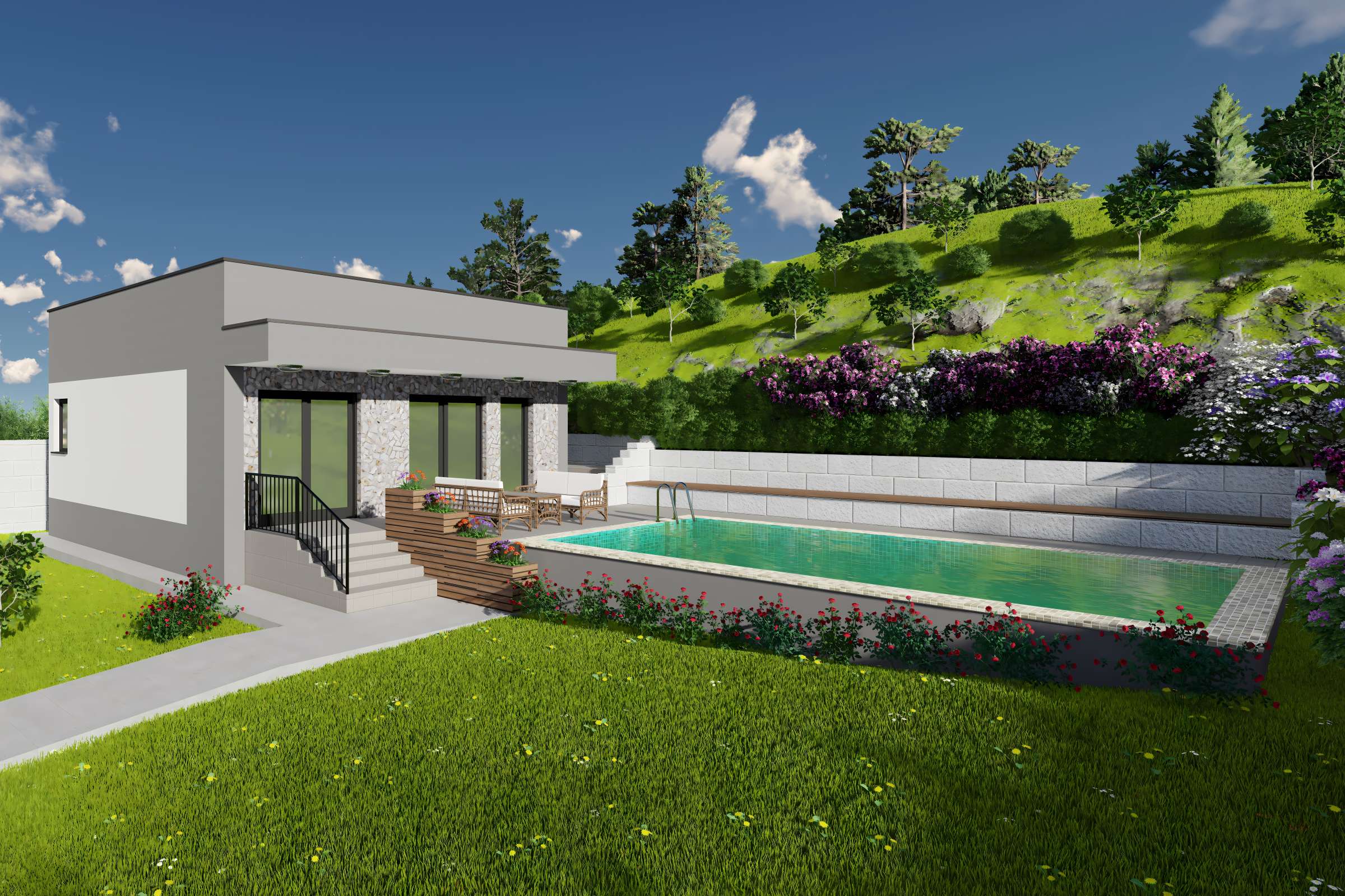 Constructie casa mediteraneana mica din zidarie bca 2 camere - design exterior imagine 2