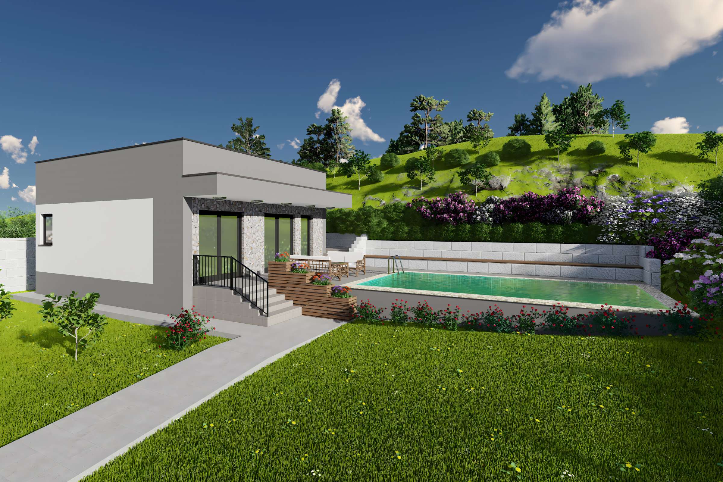 Constructie casa mediteraneana mica din zidarie bca 2 camere - design exterior imagine 3