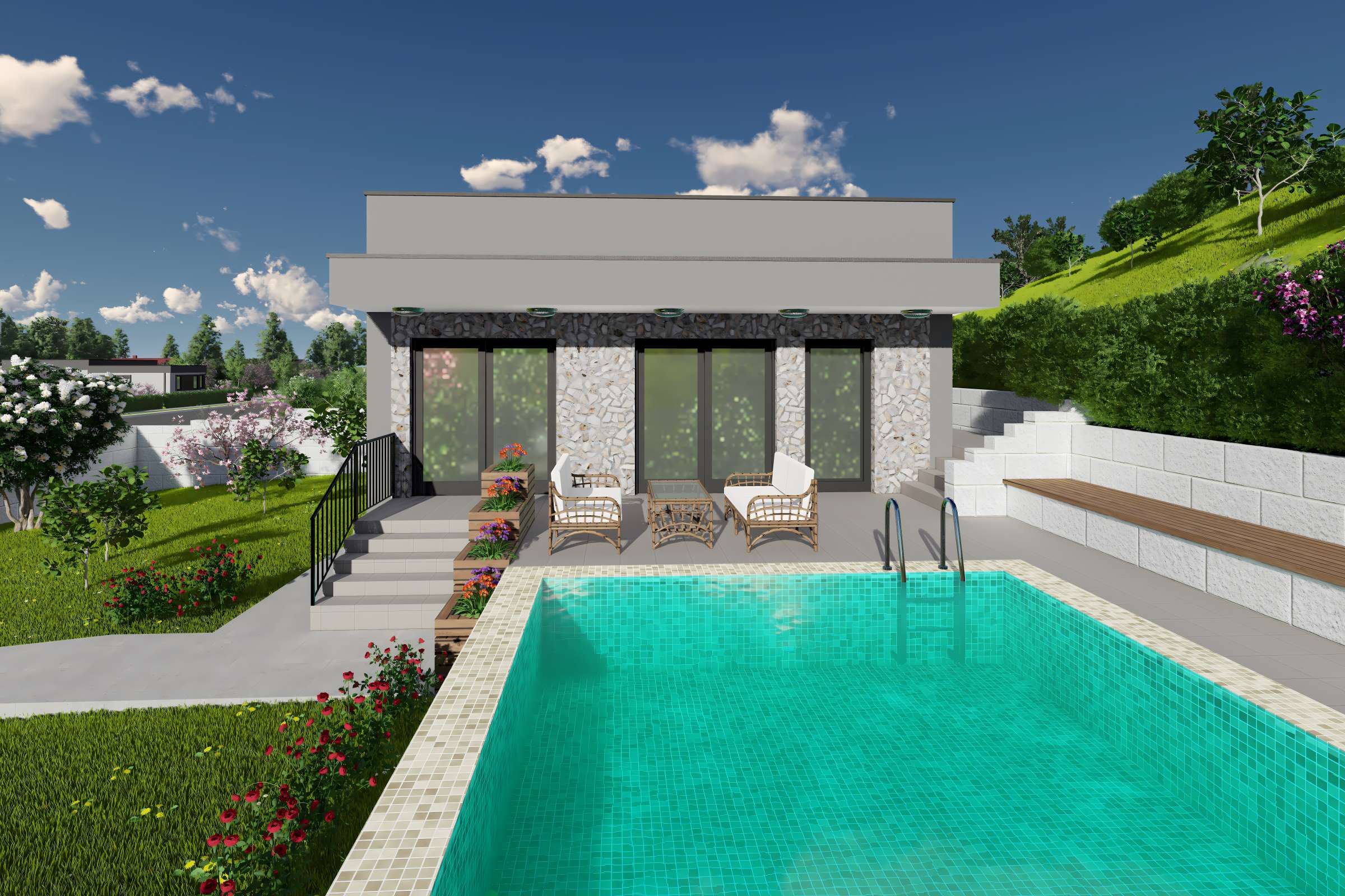 Constructie casa mediteraneana mica din zidarie bca 2 camere - design exterior imagine 5