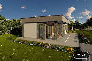 Constructie casa mica din caramida cu 2 camere zidarie 119 - fatada principala a casei thumbnail