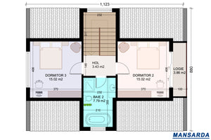 Constructie casa moderna cu mansarda zidarie de caramida plan mansarda thumbnail