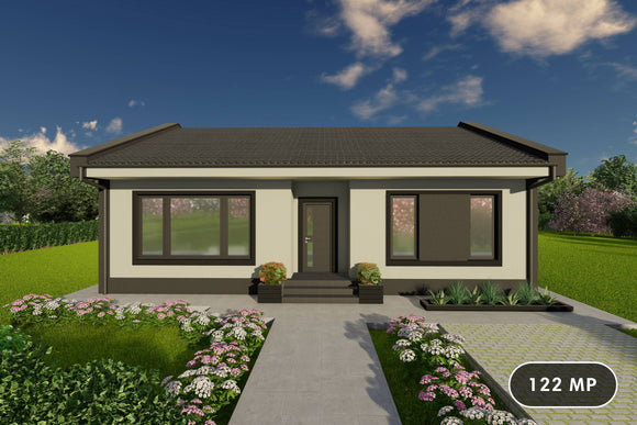 Design constructie casa parter 120mp zidarie din bca cu 3 camere imagine 1