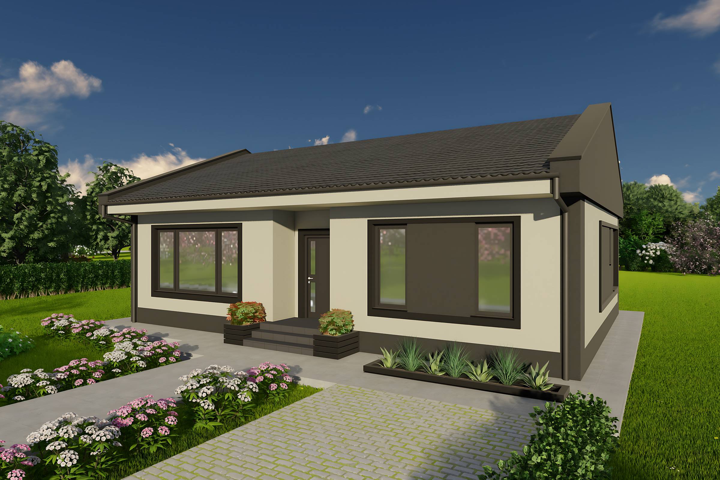 Design constructie casa parter 120mp zidarie din bca cu 3 camere imagine 2