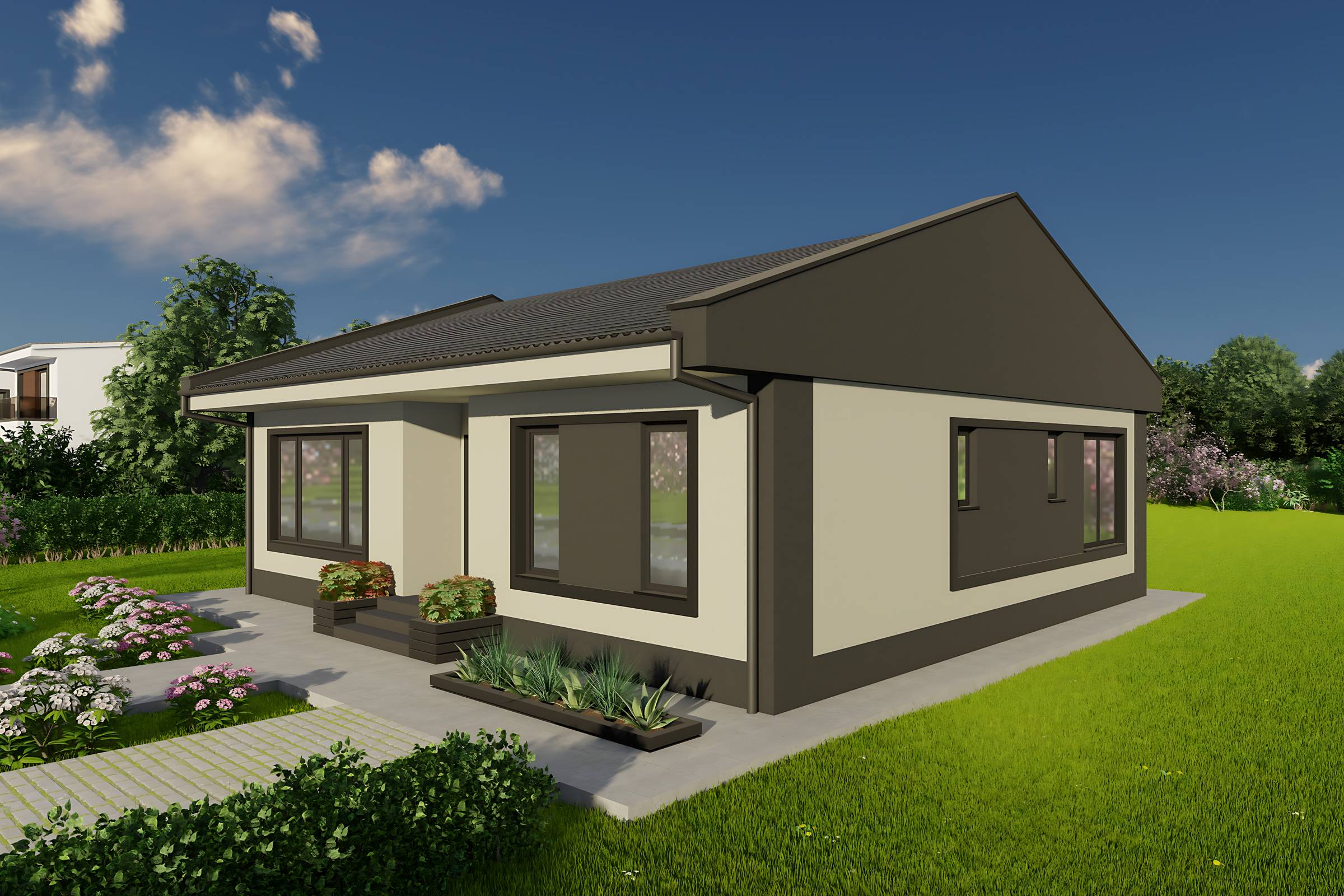 Design constructie casa parter 120mp zidarie din bca cu 3 camere imagine 3
