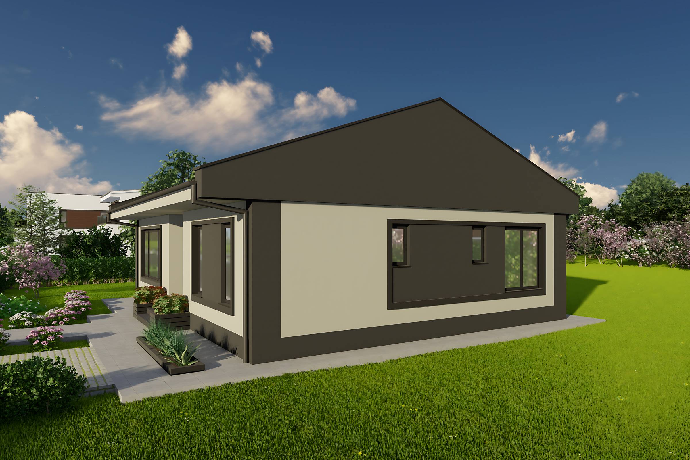 Design constructie casa parter 120mp zidarie din bca cu 3 camere imagine 4