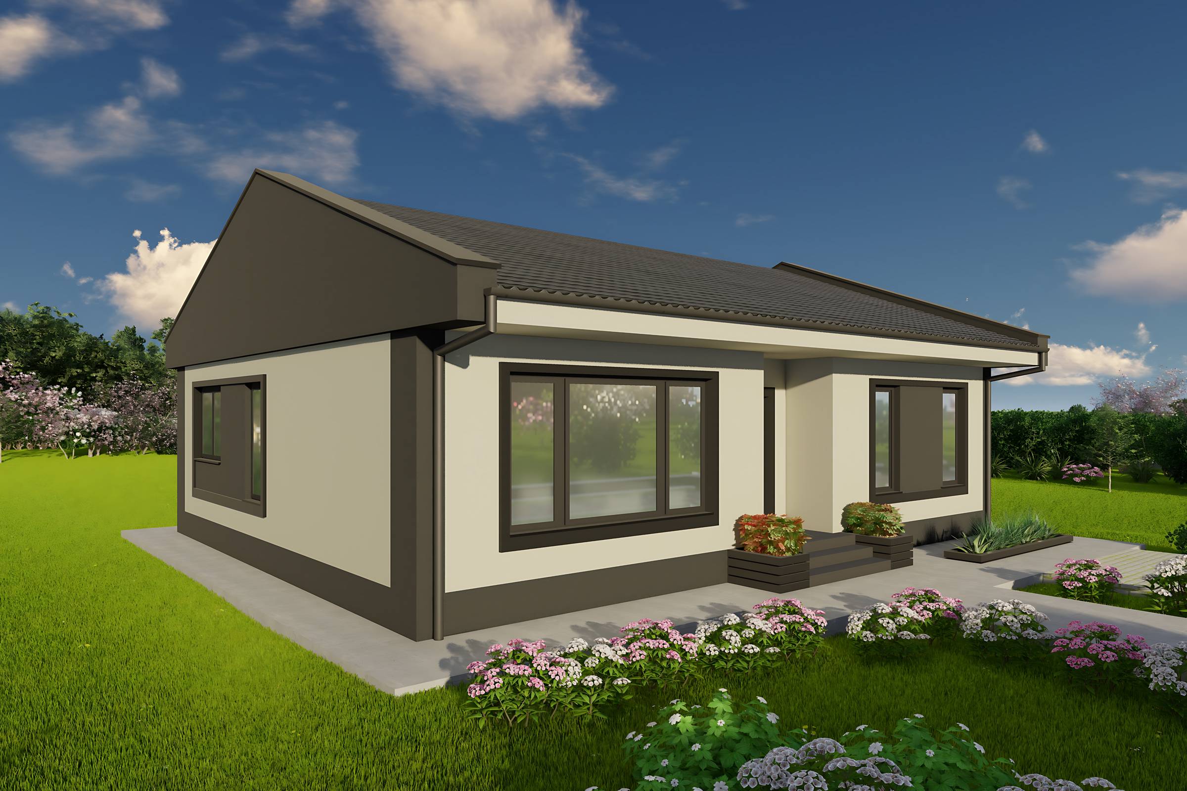 Design constructie casa parter 120mp zidarie din bca cu 3 camere imagine 11