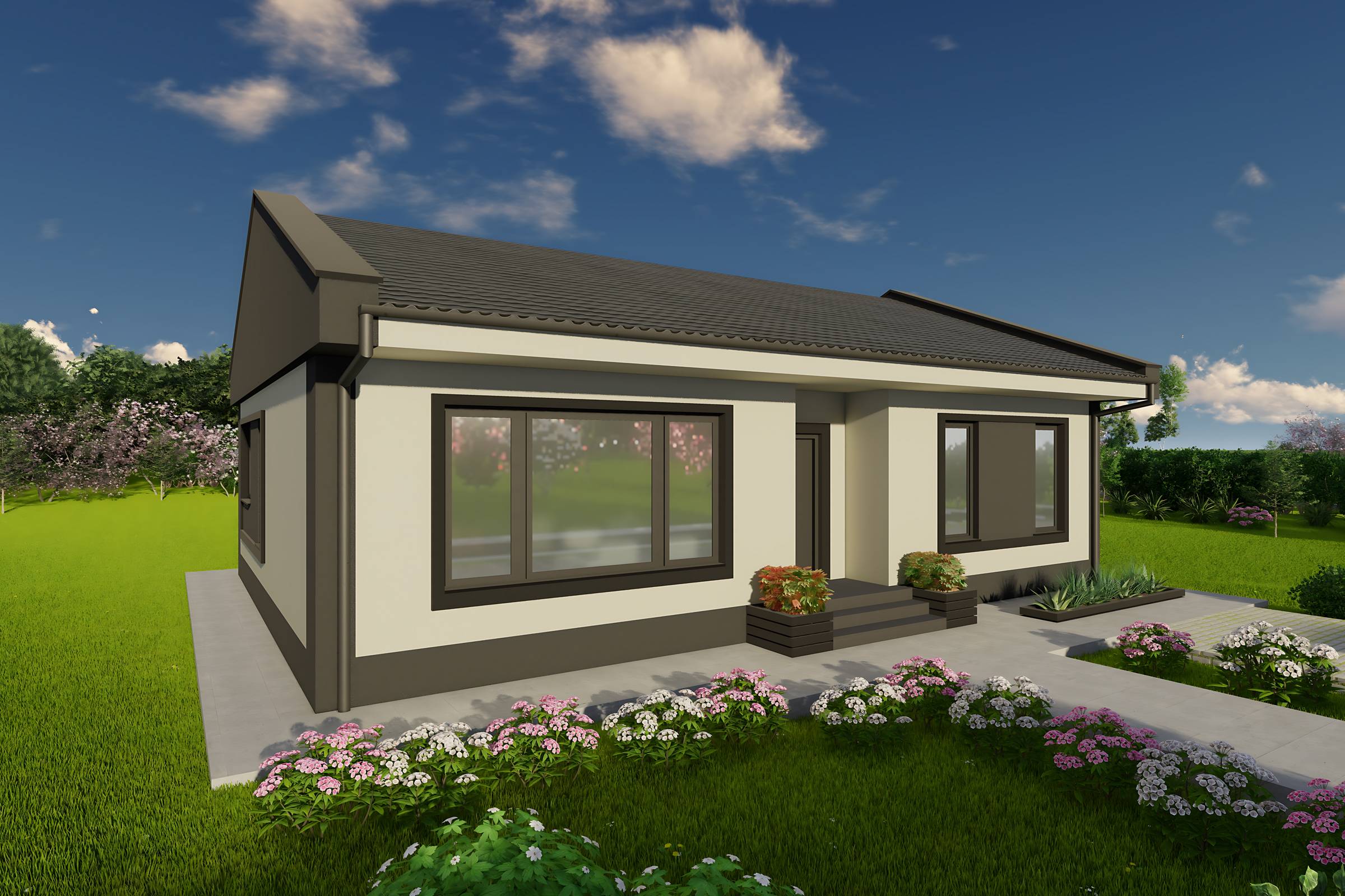 Design constructie casa parter 120mp zidarie din bca cu 3 camere imagine 12