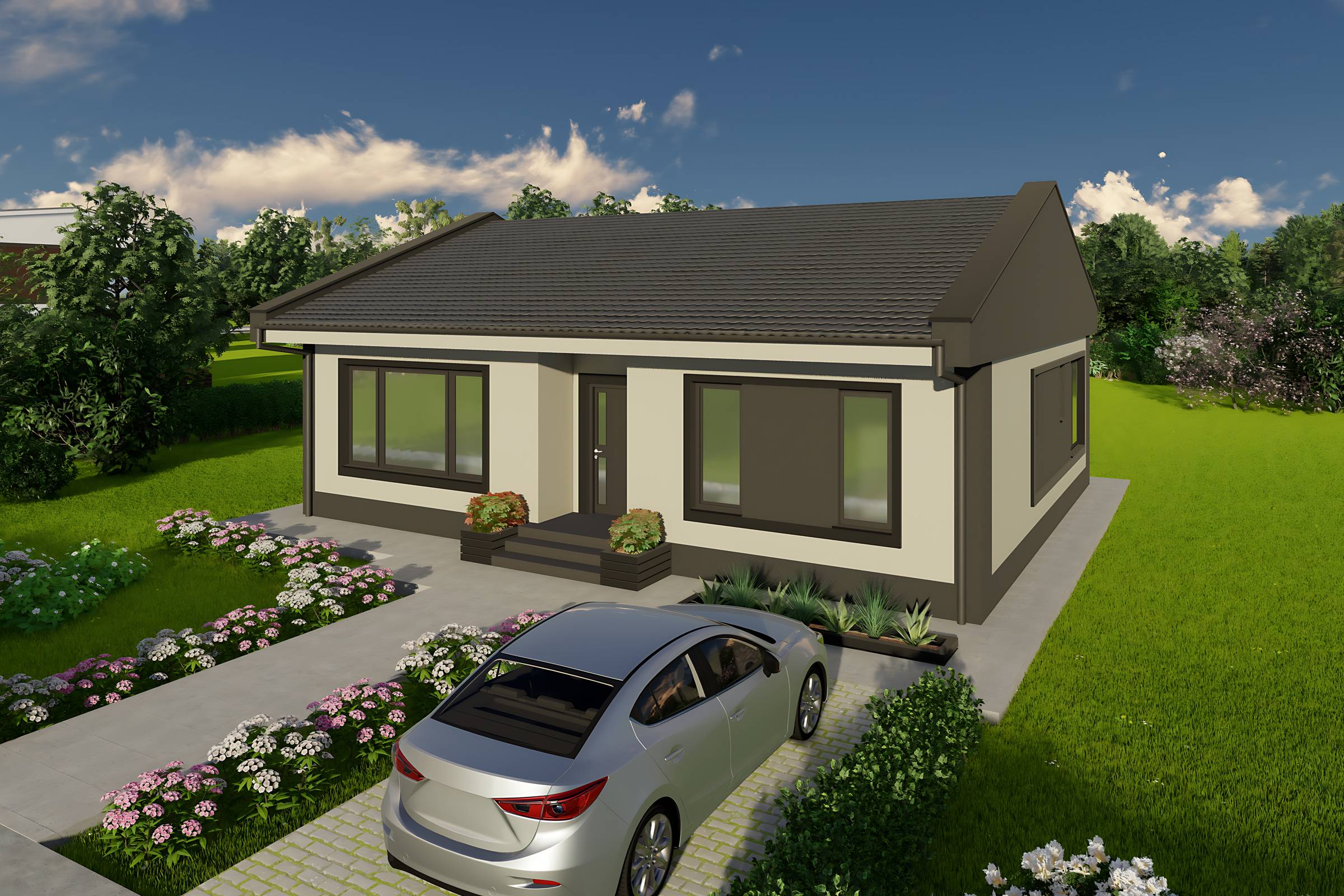 Design constructie casa parter 120mp zidarie din bca cu 3 camere imagine 14