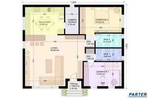 Constructie casa parter 120mp zidarie din bca cu 3 camere plan casa thumbnail