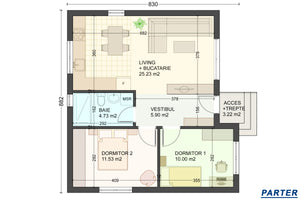 Constructie casa parter cu 2 dormitoare din zidarie bca 70mp - schita casa mica parter thumbnail