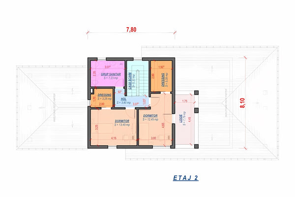 Constructie casa spatioasa din caramida zidarie 2 etaje 007 - schita etaj 2