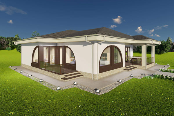 constructie casa structura metalica vedere fatada principala unghi stanga terasa