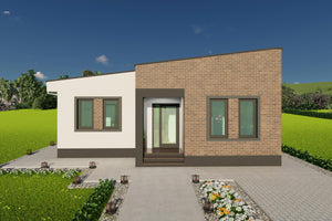 Constructie casa zidarie 115-168 vedere de ansamblu curte si fatada thumbnail