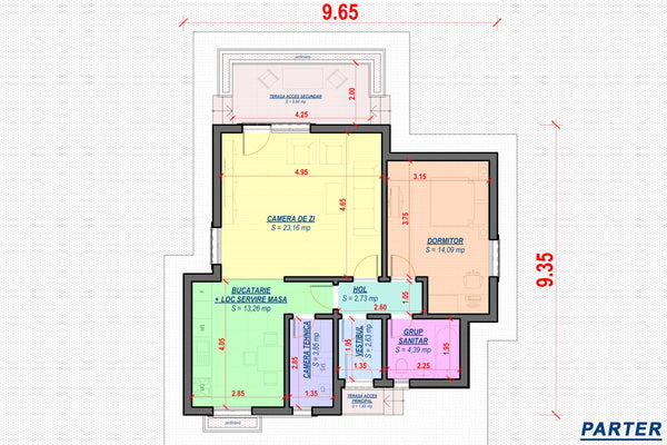 Constructie casa zidarie 90 mp fara etaj cu 2 camere 088-019 - plan parter