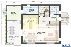 Constructie casa zidarie caramida cu etaj si mansarda 270 mp - plan parter thumbnail