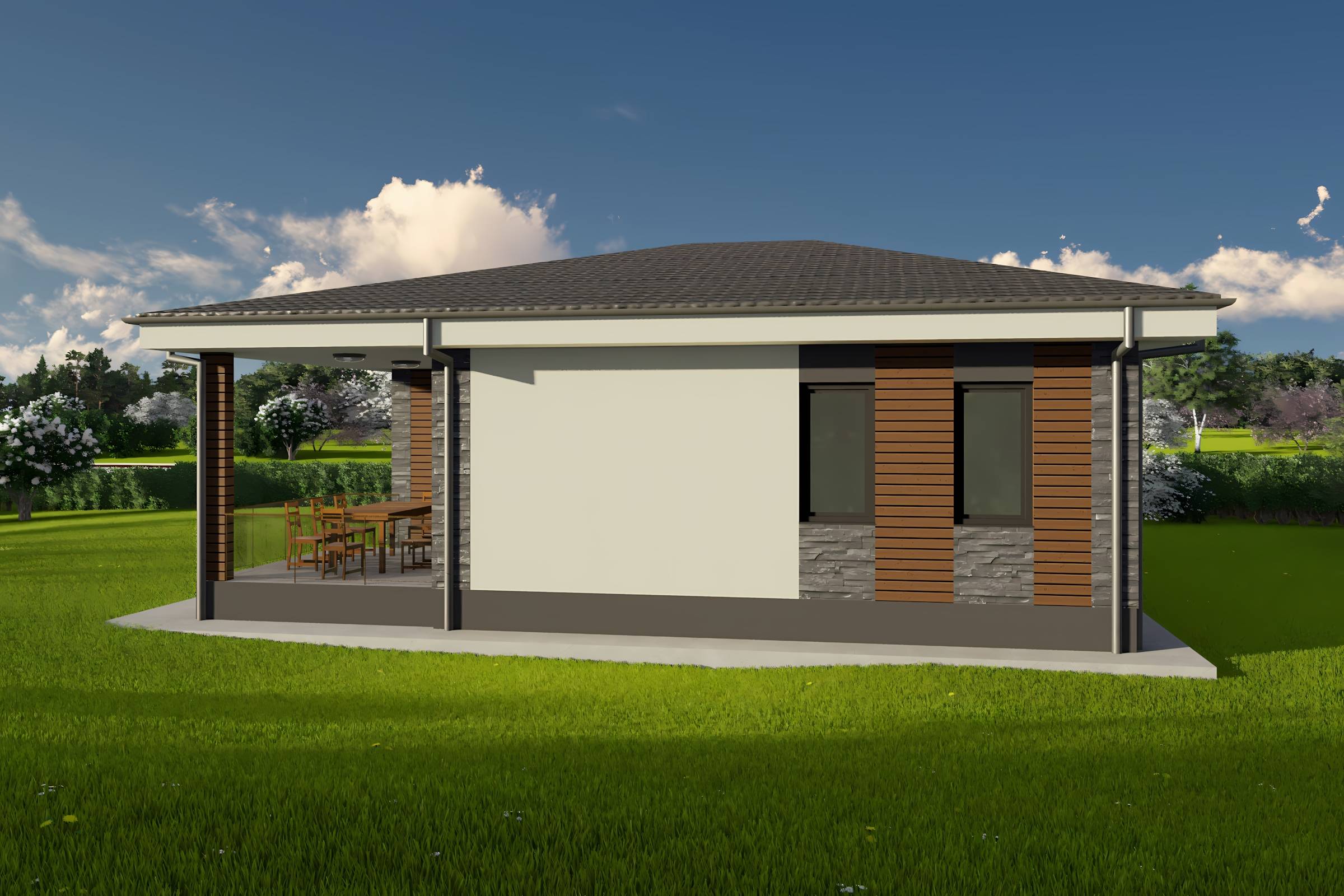 Constructie casa zidarie caramida moderna cu 3 camere 110 mp - casa cu placari decorative 15