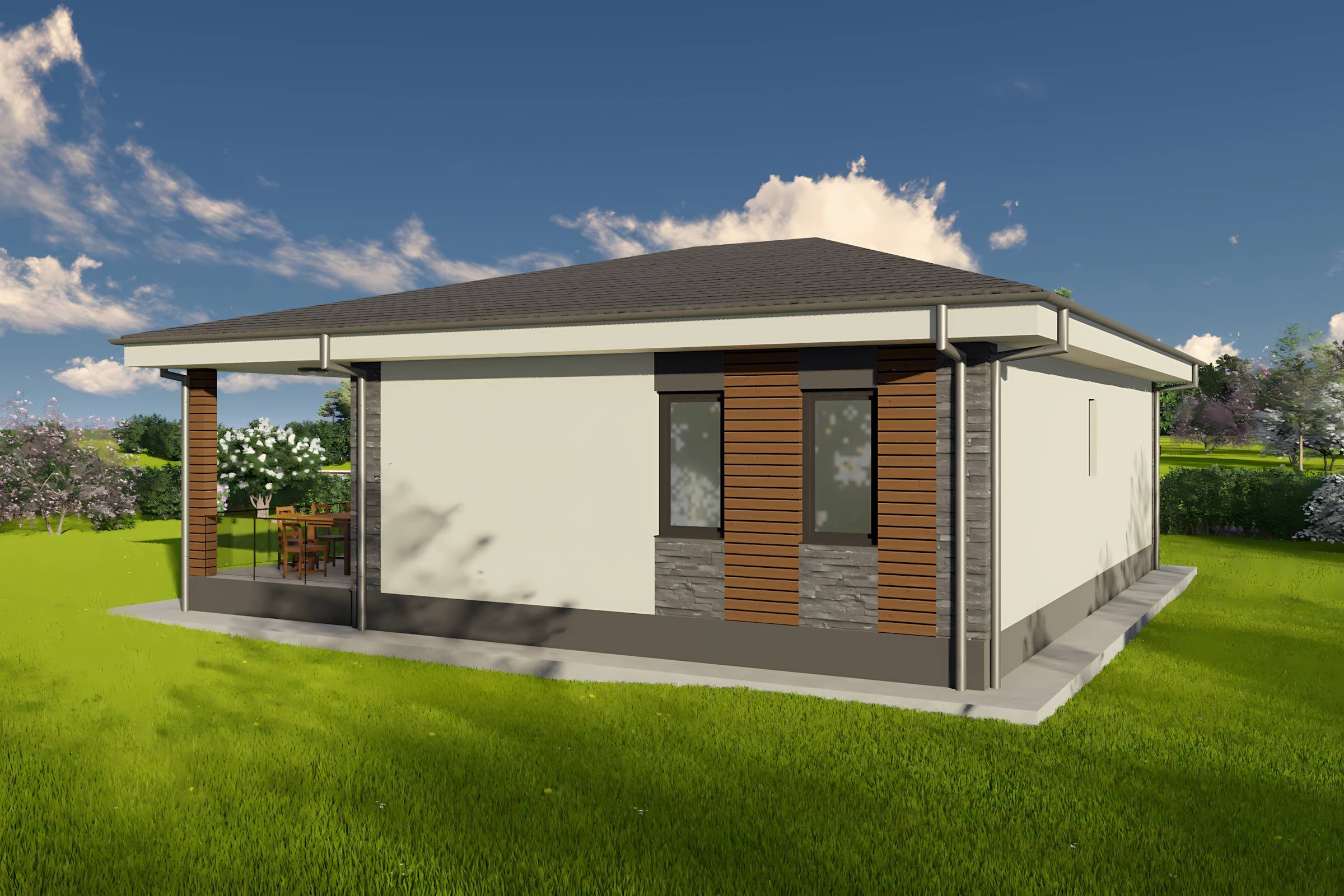 Constructie casa zidarie caramida moderna cu 3 camere 110 mp - casa cu placari decorative 16