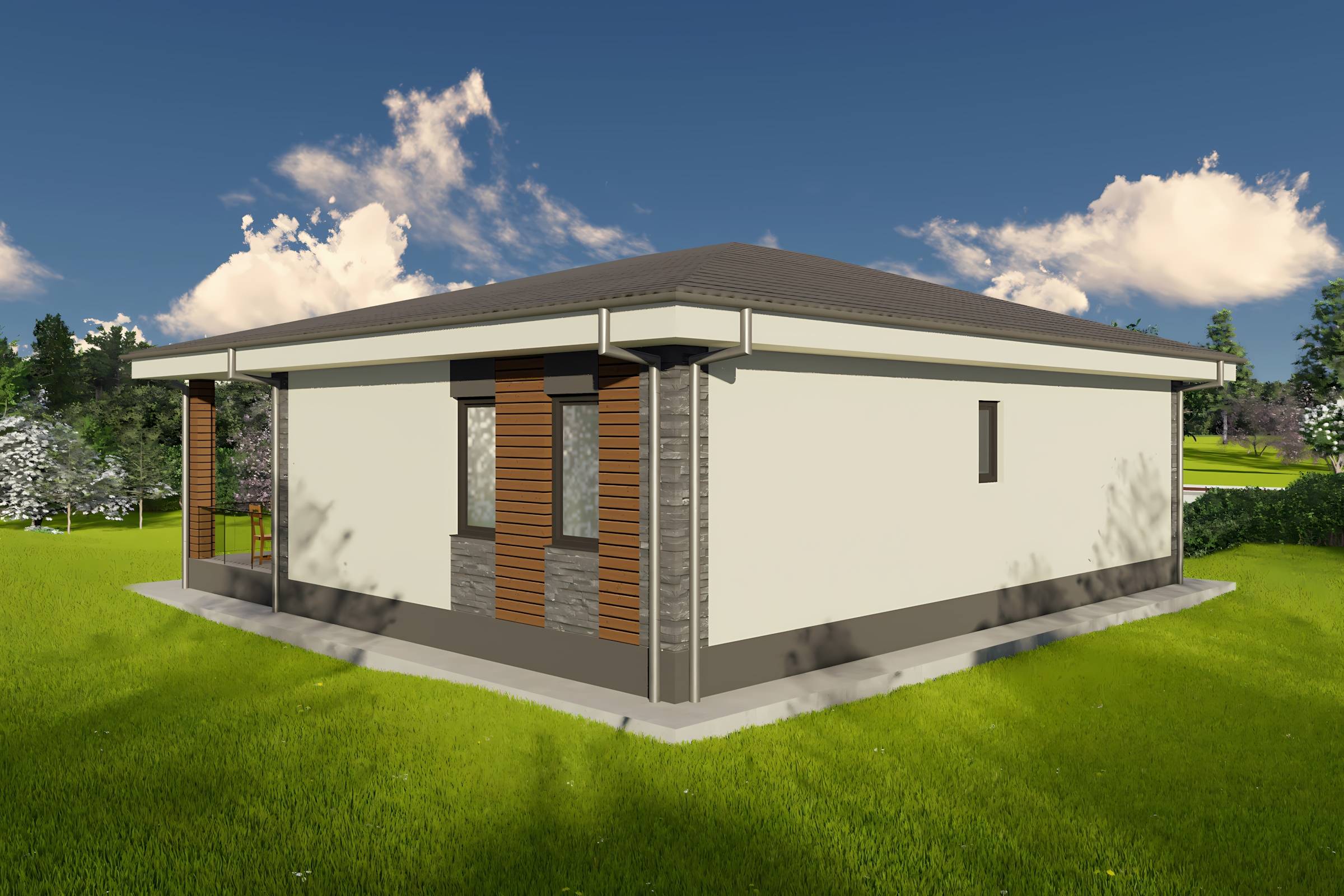 Constructie casa zidarie caramida moderna cu 3 camere 110 mp - casa cu placari decorative 17