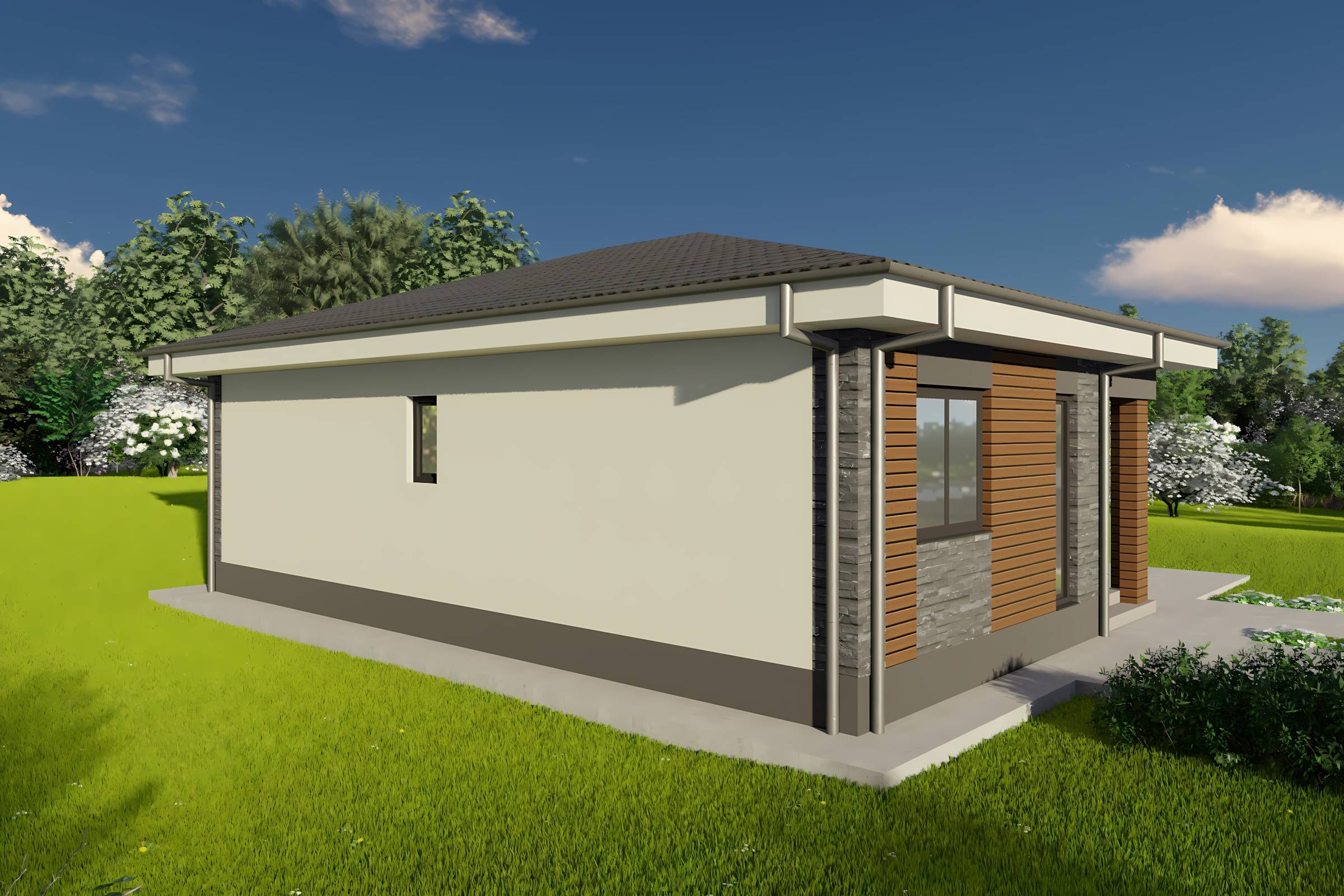 Constructie casa zidarie caramida moderna cu 3 camere 110 mp - casa cu placari decorative 19