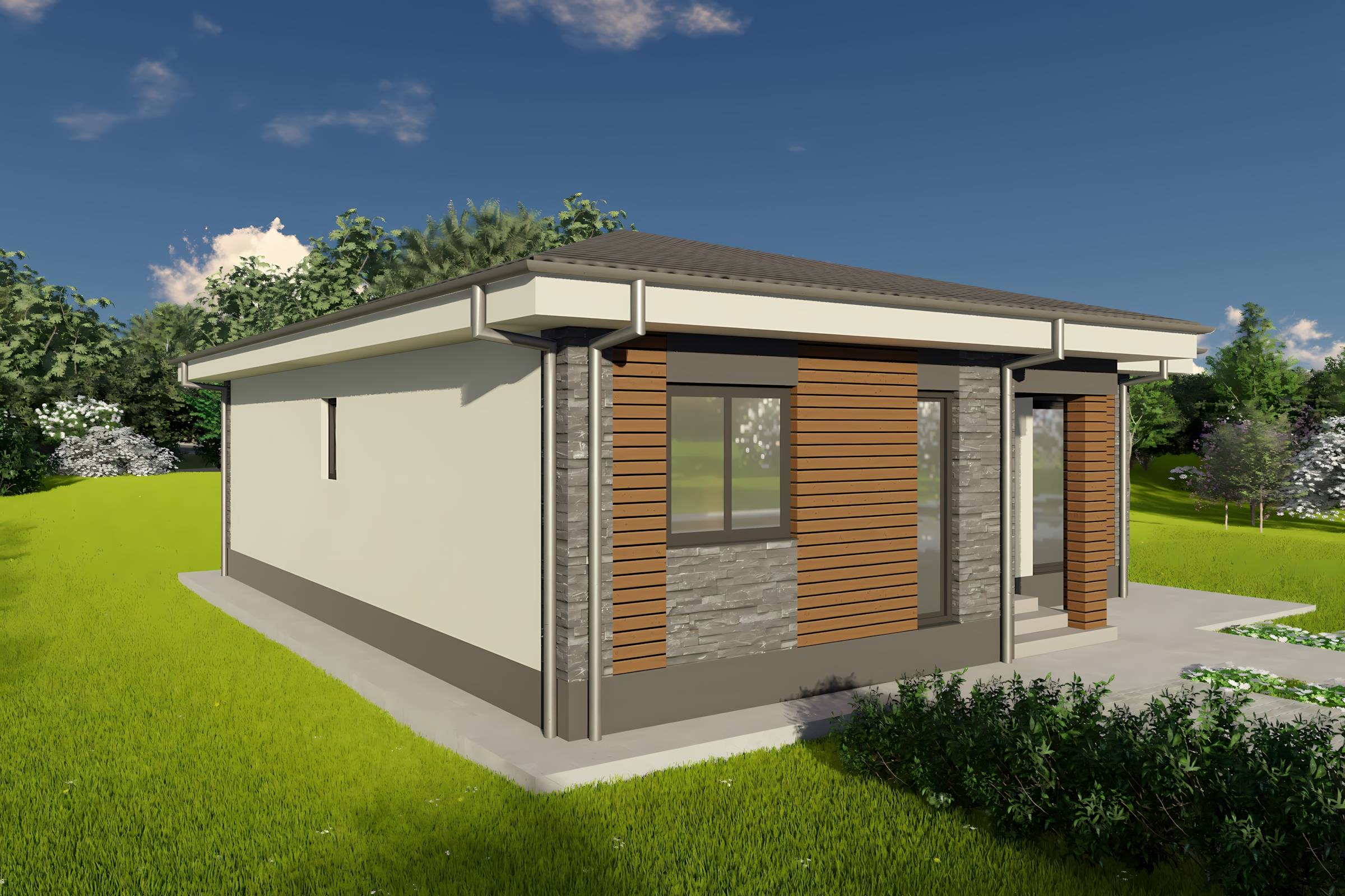 Constructie casa zidarie caramida moderna cu 3 camere 110 mp - casa cu placari decorative 20