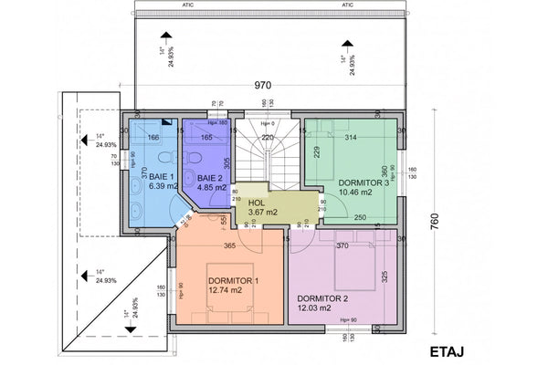 Constructie casa zidarie cu etaj din bca 200mp cu 5 camere - cum arata casa pe interior - plan etaj