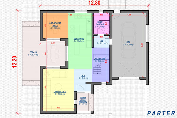 Constructie casa zidarie din BCA sau caramida cu etaj 200 mp - plan arhitectural parter