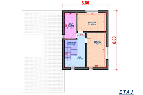 Constructie casa zidarie din BCA sau caramida cu etaj 200 mp - plan arhitectural etaj