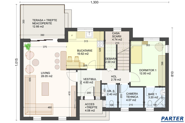 Constructie casa zidarie din caramida cu 5 camere si 4 bai - compartimentare casa la parter