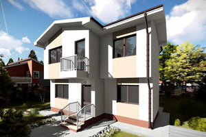 Constructie casa zidarie din caramida moderna cu etaj 140 mp -  vedere 3d casa imagine 12 thumbnail